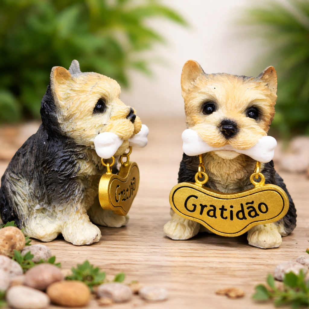 Yorkshire Resina Miniatura Gratidão Bem Vindo Enfeite Pet Decoração Frases Pug cachorro
