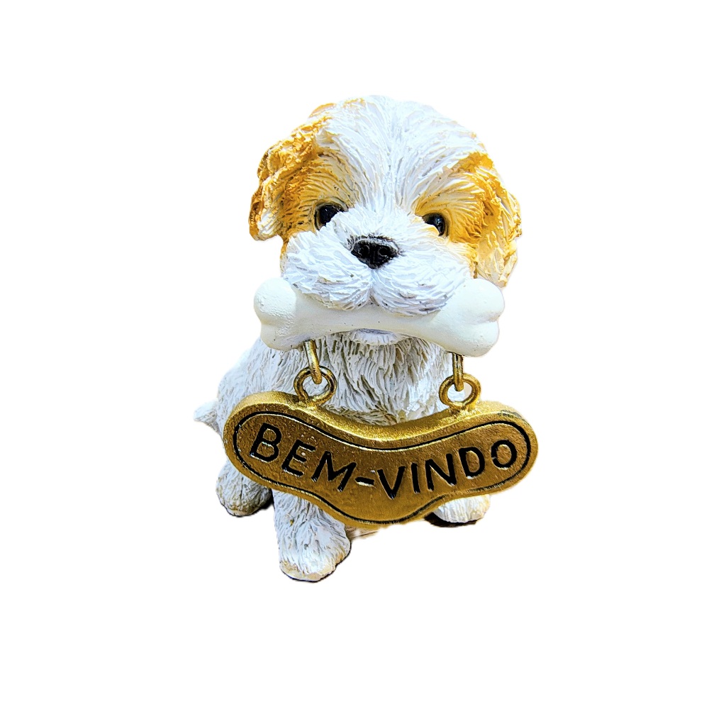 Shitzu Resina Miniatura Gratidão Bem Vindo Enfeite Pet Decoração Frases Pug cachorro