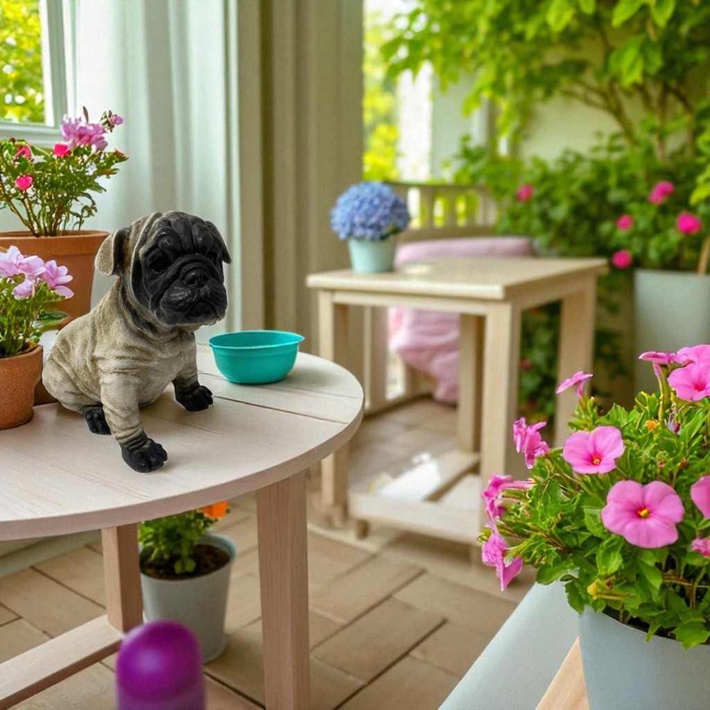 Cachorro Pug Gesso Decoração Enfeite Realista Estatua Sala Quarto Escritório Moderno Pet