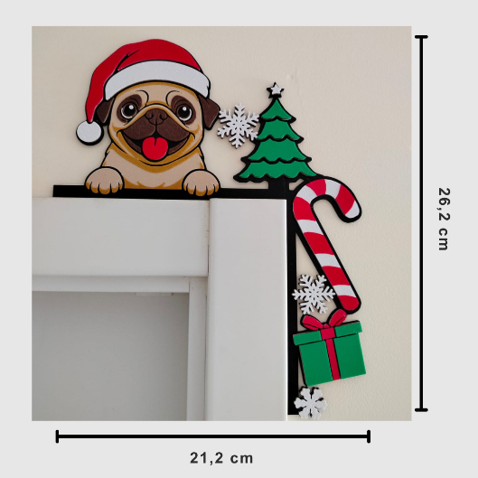 Cantoneira Porta Pug Natal | Enfeite decorativo janela/porta | Raça Pet