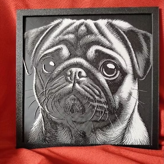 Pug Quadro / Retrato + NOME brinde; textura em alto relevo 3D (Decoração Parede Pet Cachorro enfeite