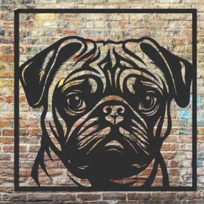 Quadro Pug + Nome Personalizado BRINDE (Cachorro Pet Raça Enfeite Decorativo Moldura Parede)