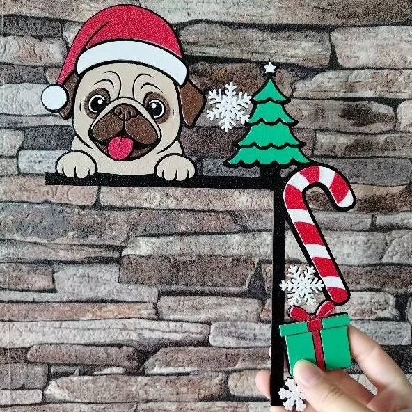 Cantoneira Porta Pug Natal | Enfeite decorativo janela/porta | Raça Pet
