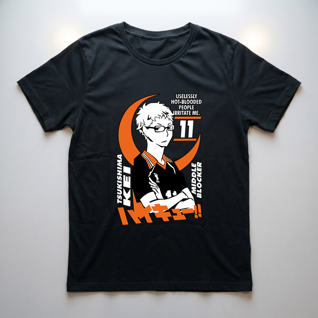 Camiseta Haikyu Anime Tsukishima Blusa Algodão Masculina