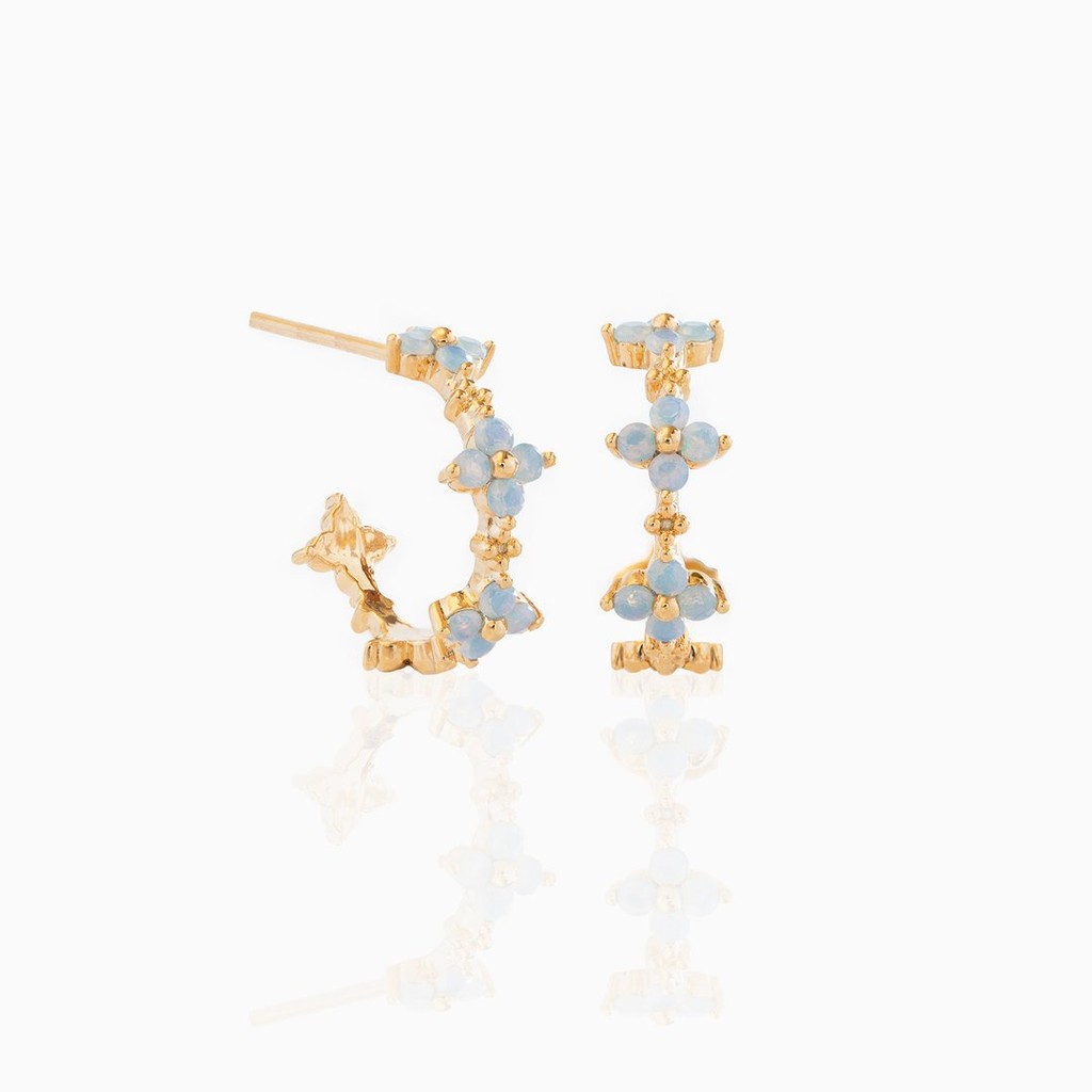 Ins estilo azul zircão brincos banhado a cobre 18K ouro Real diamante flor brincos Cross-Border coreano jóias brincos