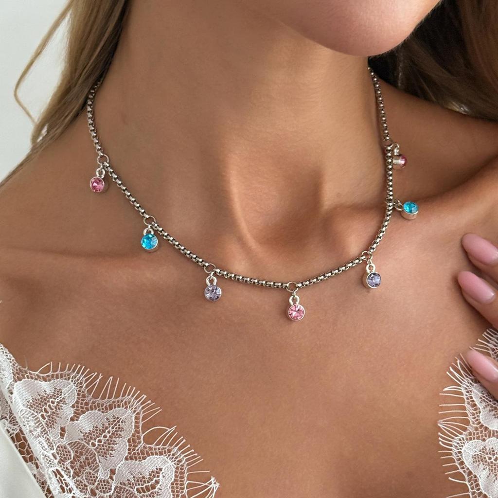 Europeu americano Cross-Border jóias Design colorido diamante-cravejado redondo pingente colar doce estilo legal All-Mat