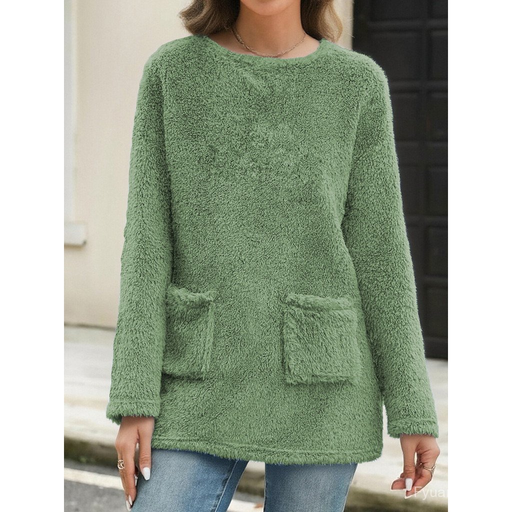 Cross-Border feminino outono inverno novo estilo de manga comprida em torno do pescoço Casual solto moletom de pelúcia b