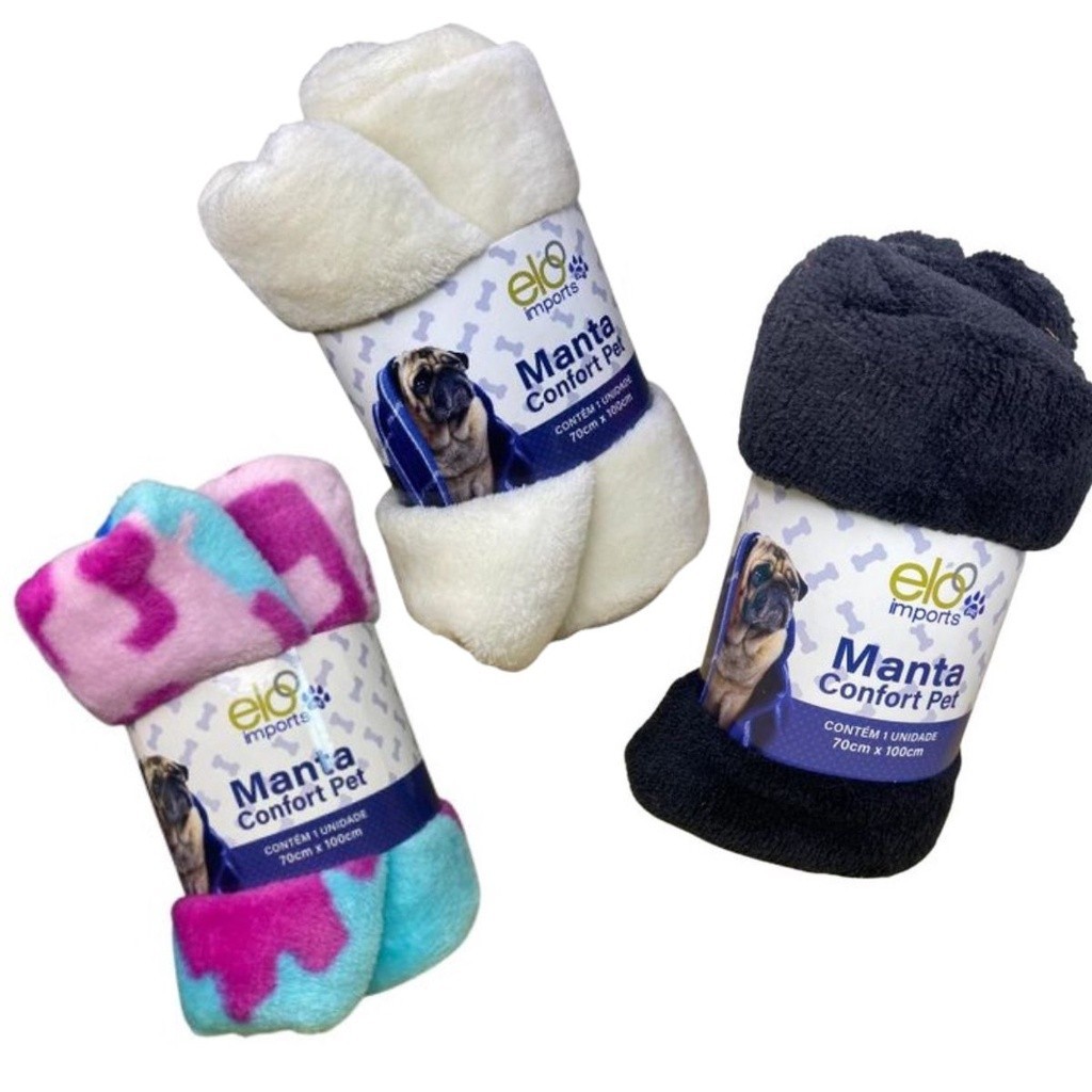Kit 01 há 5 Manta Cobertor para Pet Mantinha 110x90cm Peluciada Lavável Microfibra
