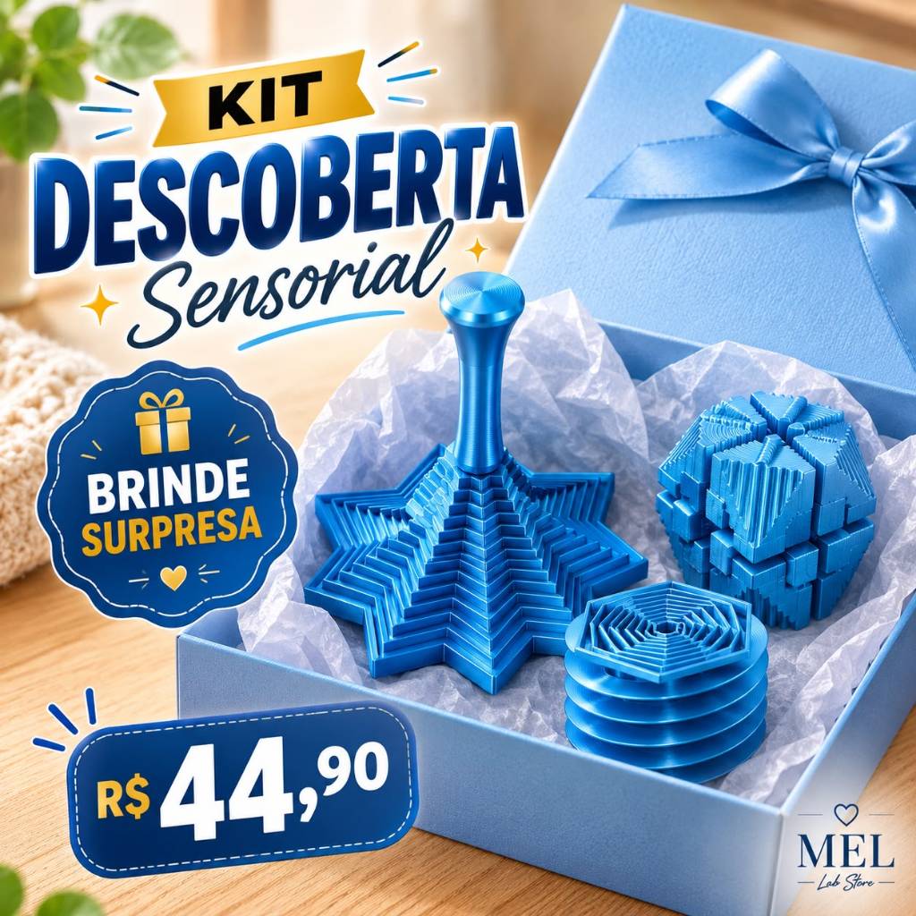 Kit Descoberta Sensorial — 3 Fidgets + Brinde Surpresa