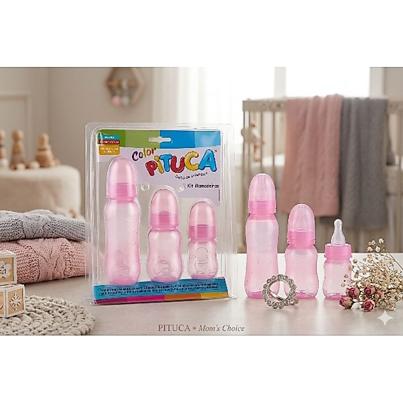 kit mamadeiras 80ml + 150ml + 240ml Pituca - Brinde surpresa