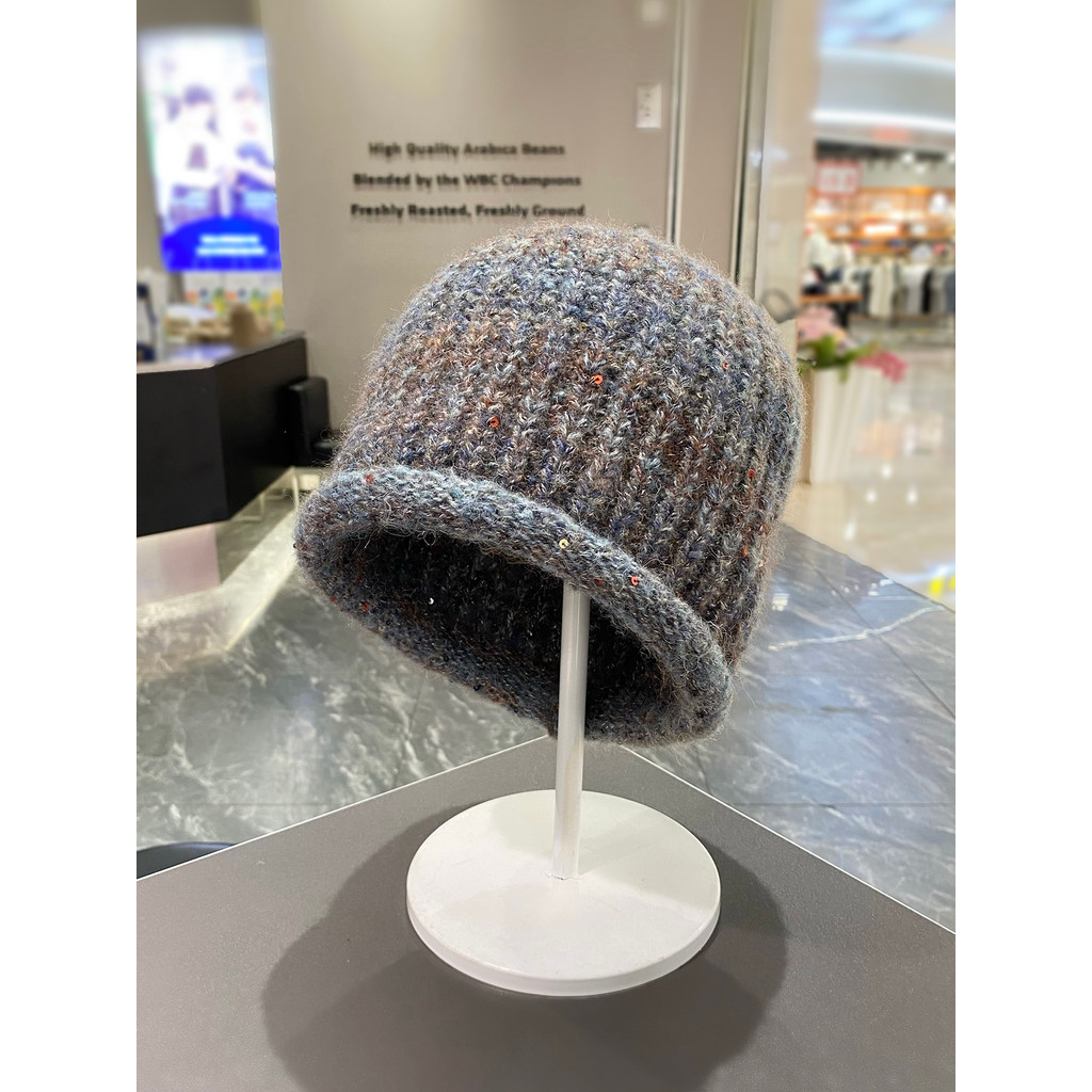 Chapéu de lã feminino outono inverno novo estilo lantejoulas malha Curling borda Baotou chapéu ao ar livre quente pilha