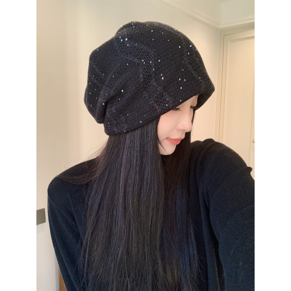 Lantejoulas brilhantes ~ temperamento preguiçoso All-Match pilha chapéu feminino estilo japonês ins novo estilo outono i