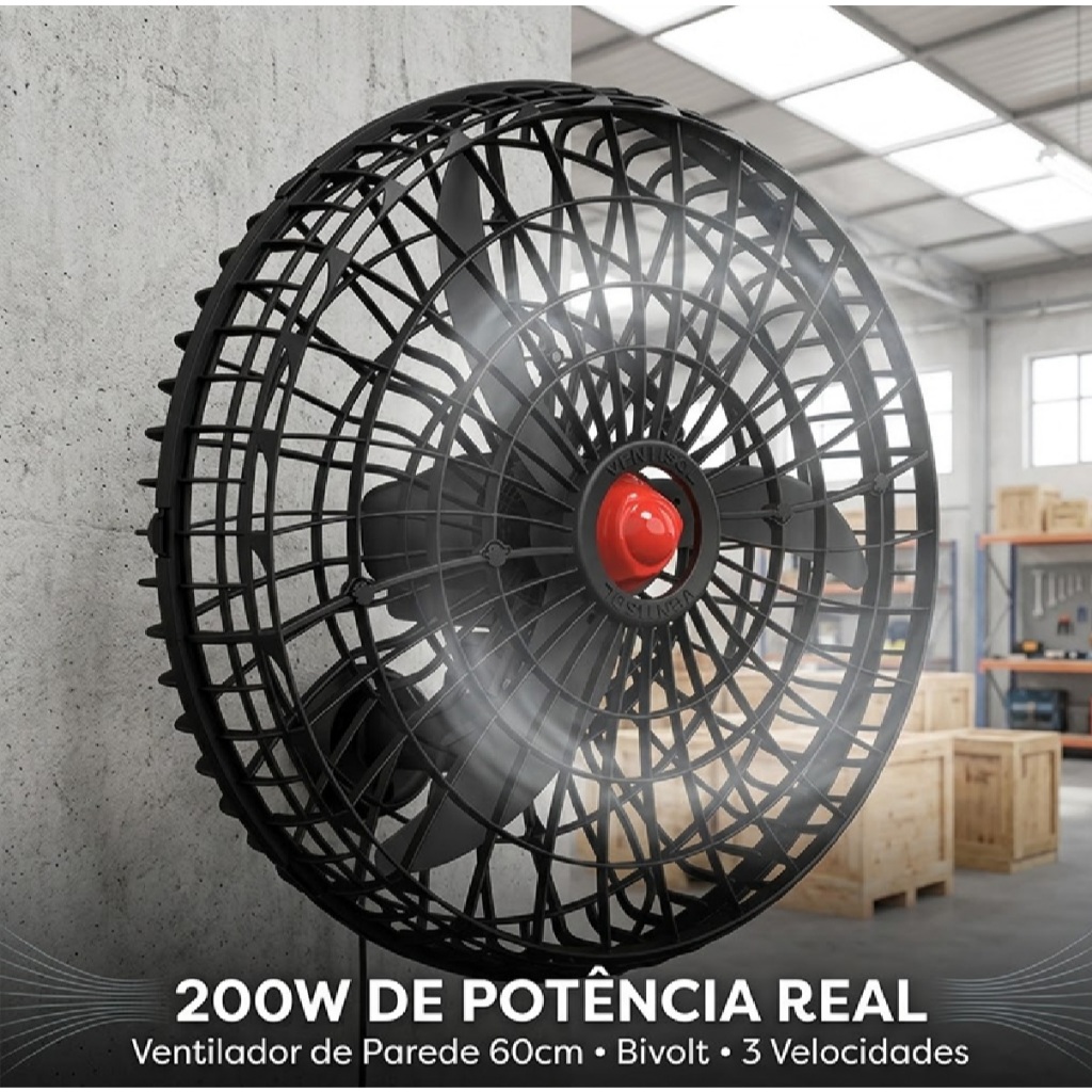 Ventilador De Parede 60cm Ventisol Premium 200w Bivolt Potente Oscilante 3 Velocidades Silencioso 127v 220v