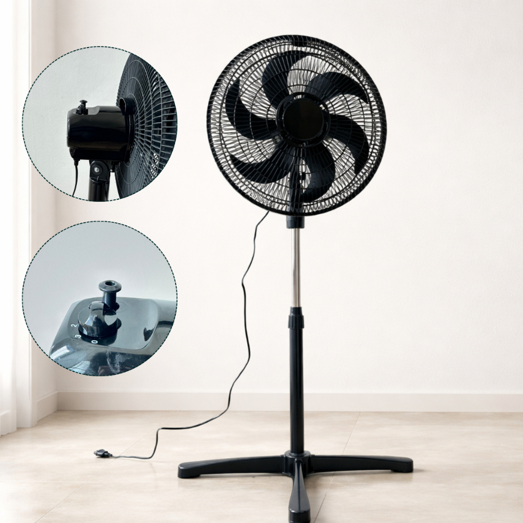 Ventilador De Coluna Preto 6 Pás, 40cm, 126w Silencioso Turbo, Altura Ajustável, 3 Velocidades, Oscilante