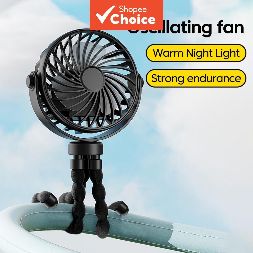 Ventilador de Polvo Oscilante, Clipe USB Recarregável, 3 Velocidades, Mini Portátil Silencioso