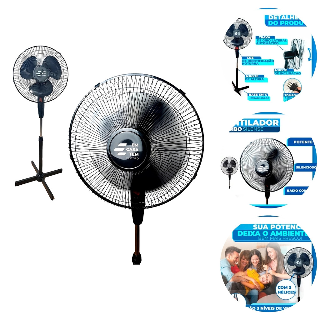 Ventilador de Coluna Turbo 3 Velocidade Oscilante Silencioso 127v