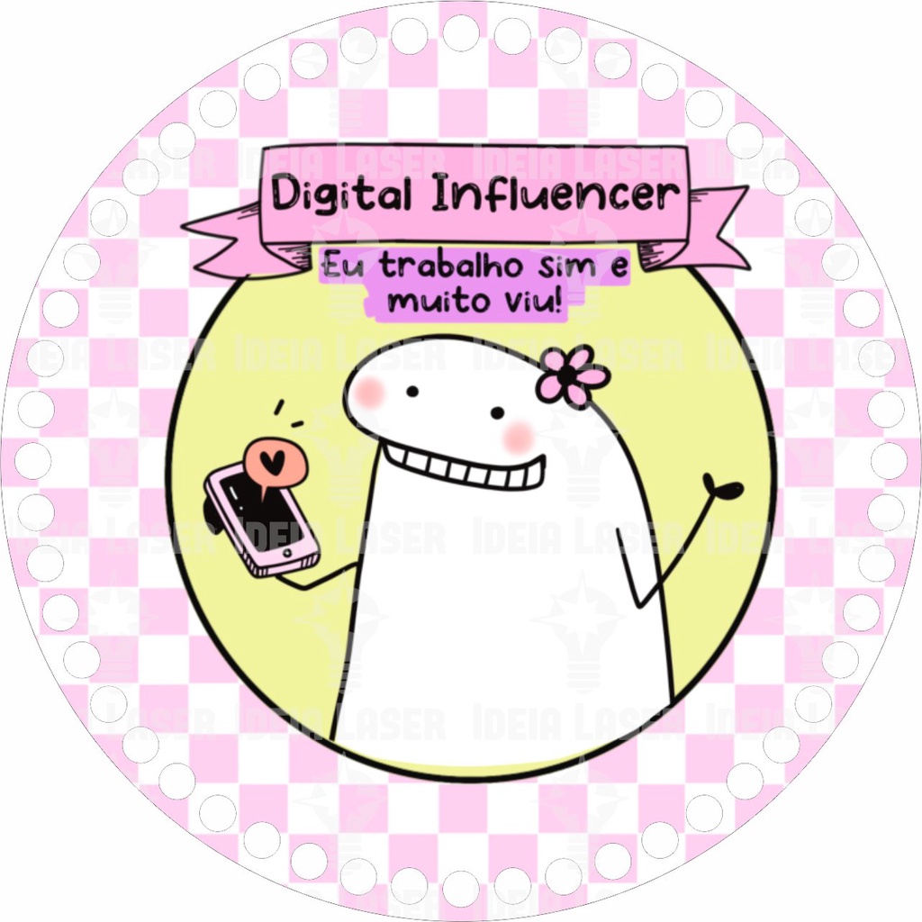 Base MDF Fio de Malha Crochê Redonda Profissões Flork Digital Influencer Mod1