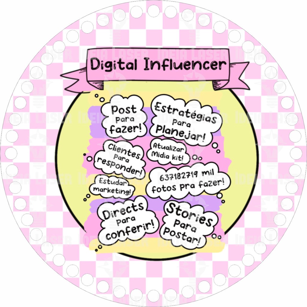 Base MDF Fio de Malha Crochê Redonda Profissões Flork Digital Influencer Mod2