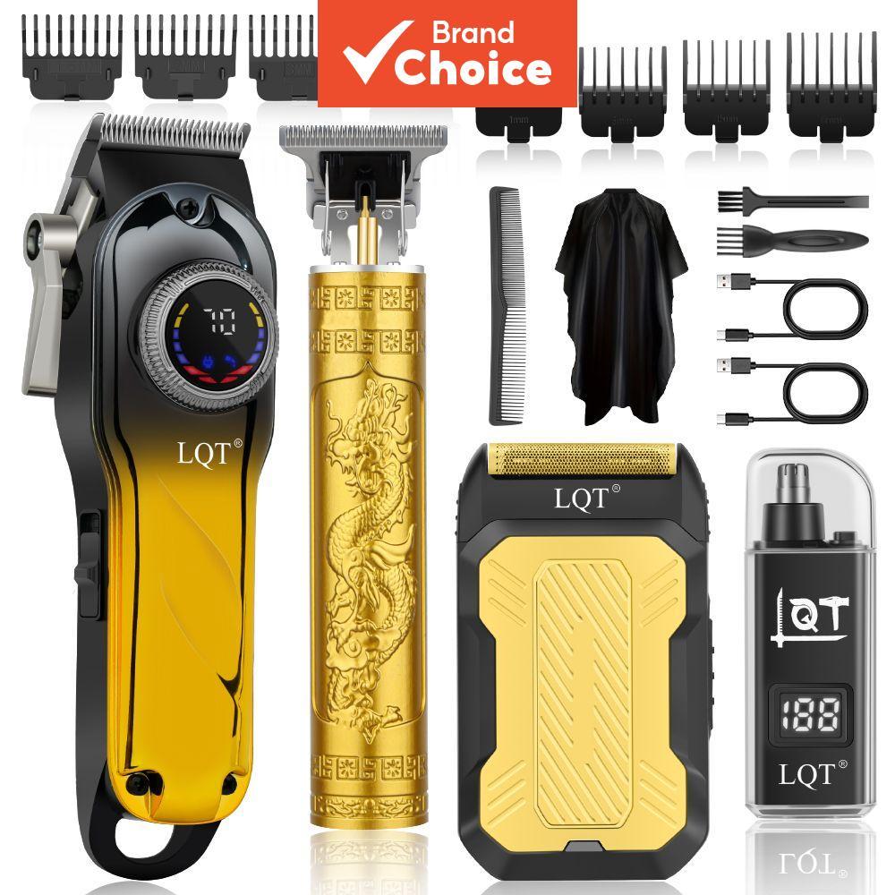 Conjunto Profissional de Cortador de Cabelo 4 em 1 LQT Sem Fio, Aparador Digital LCD com Gravação e Escultura, Kit de