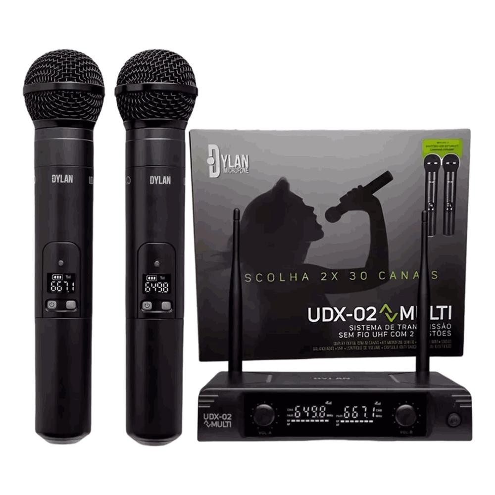 MICROFONE SEM FIO DYLAN UDX02 UHF C/2 MICROFONE BASTAO C/DISPLAY DIGITAL