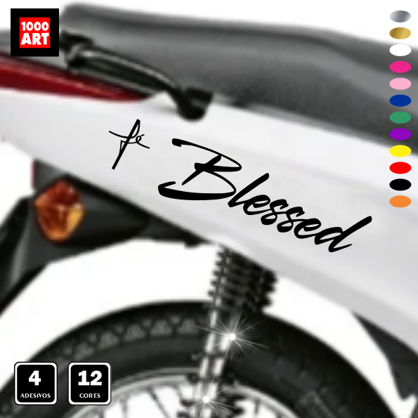 Adesivo Blessed - Lançamento Kit 4 peças 21 cm Abençoada Moto Carro Decoração Capacete - 12 lindas cores