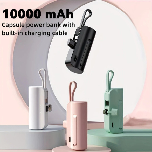 Carregador Portátil Mini Power Bank 10000mAh Com 02 Saídas Tipo-C / Lightning