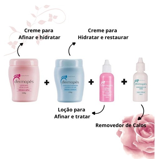 Kit 4 produtos Dermopés Super Hidratação 230g  + Milagre Dos Pés + Removedor de Calos Abelha Rainha