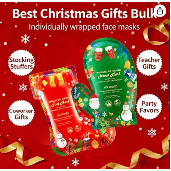 Conjunto De Máscaras Para Pés De Mão De Natal Mulheres Adolescentes Meninas Autocuidado Spa Meia Stuffers Reparação Hidr