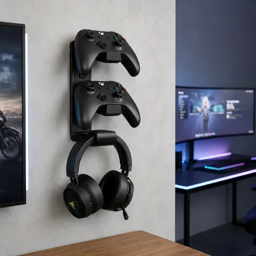 Suporte Headset e Controle Gamer Parede 2 em 1 Organizador para Fone e Xbox PS5 PS4 PC
