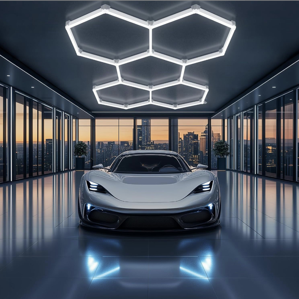 Hexagonal Honeycomb LED Light Fixture with 5 Holes, 6500k, 231w for Garage, Beauty Salon and Barber Shop Ceiling