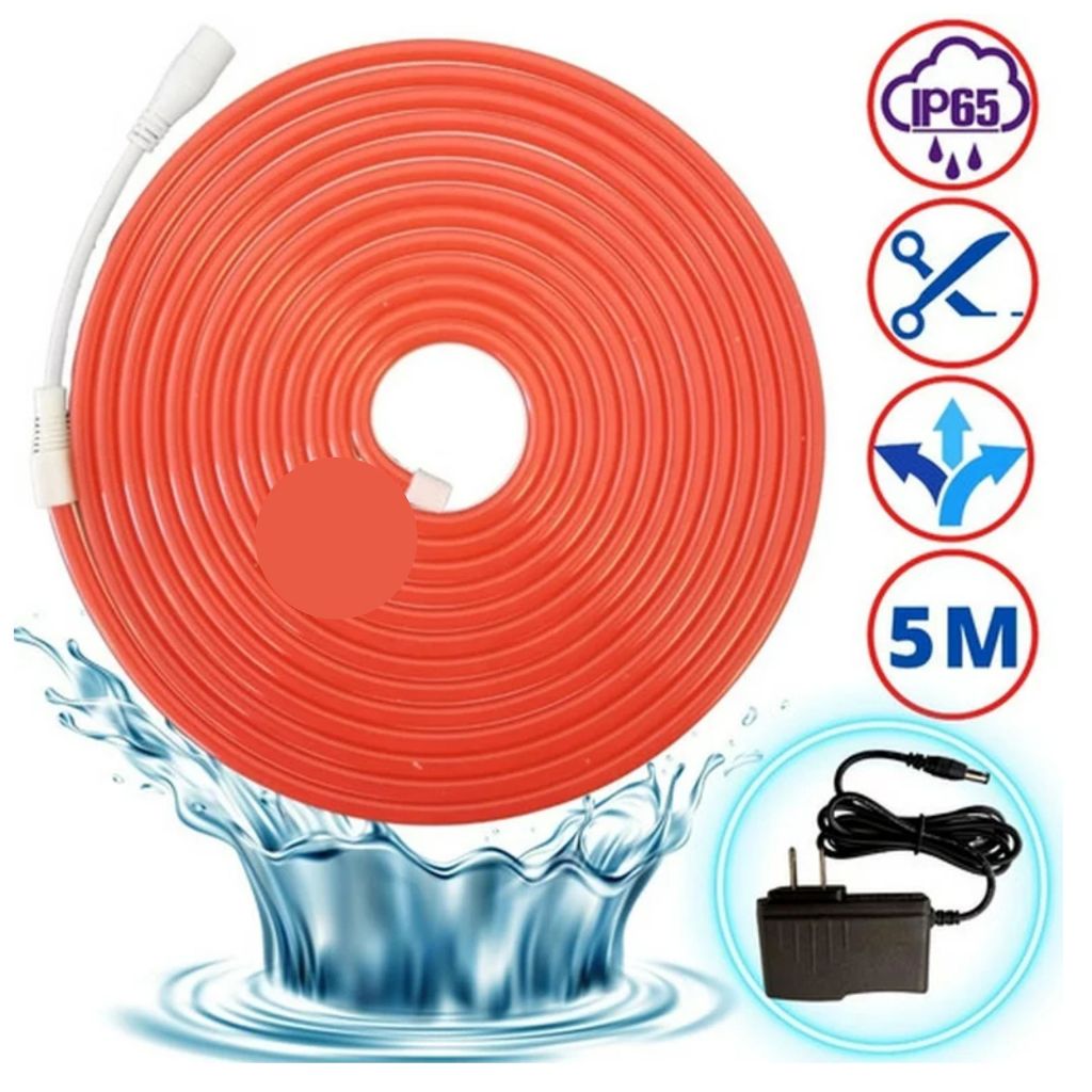 Fita Led Vermelho Neon 5m 12v com fonte de alimentação 3A 12v Fio de led neon