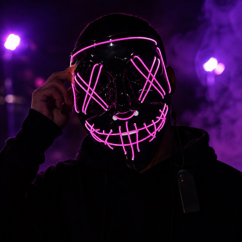 Máscara LED Neon com Fio Duplo 3 Modos para Festa Carnaval Halloween