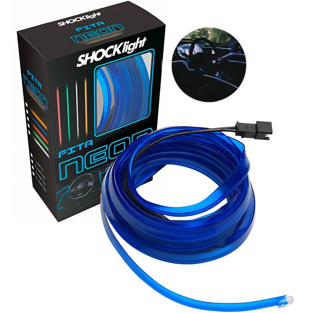 Fita Fio Led Luz Interna Neon Azul Painel Interior Carro 5 Metros Top Linha Decoração Automotiva