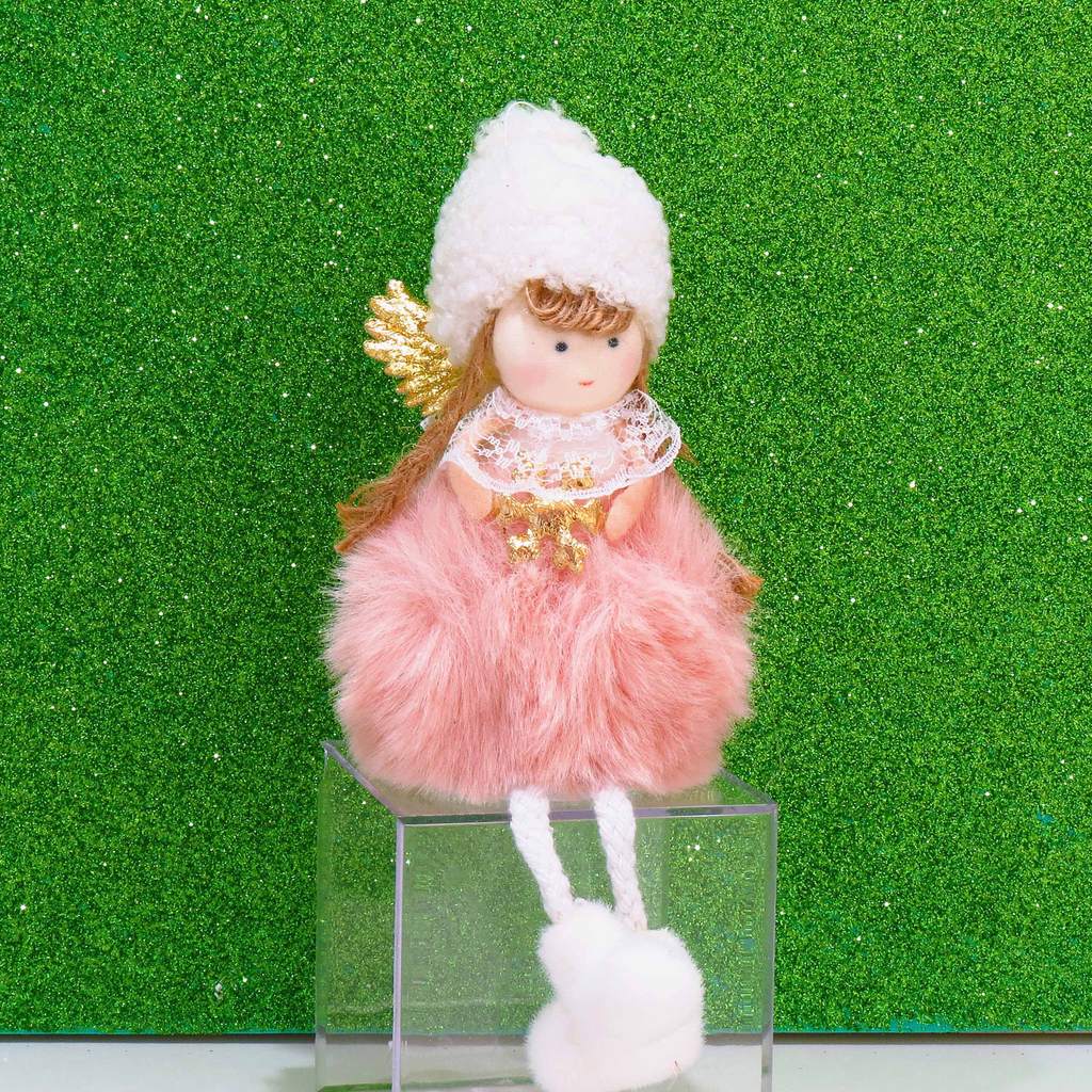 Anjo De Natal Enfeite Com Gorro Bege E Rosa - Pendente 1un