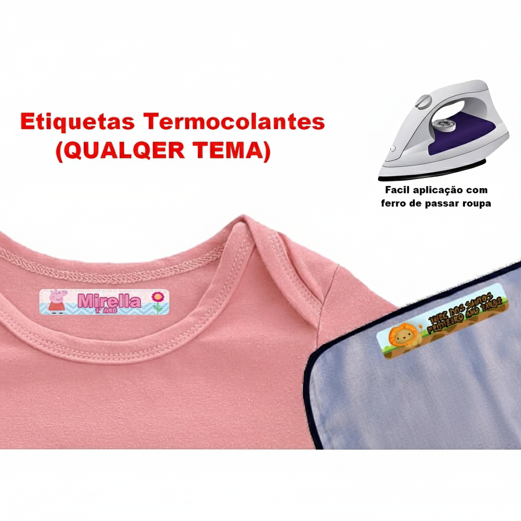 Etiquetas Termocolantes 5X1cm para para Uniforme Escolar e Roupas com Nome e Personagem PERSONALIZAMOS QUALQUER TEMA