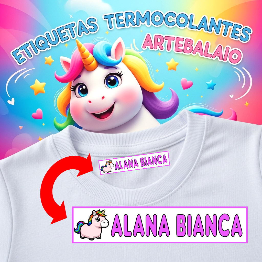 Etiquetas Termocolantes VOLTA ÀS AULAS 2026 ArteBalaio | Nome e Tema p/ Roupas