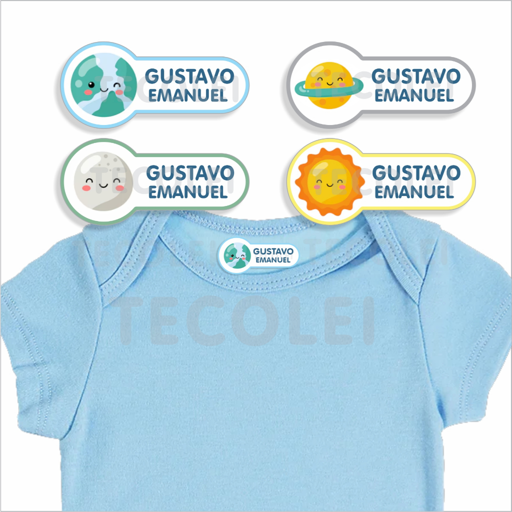 Etiquetas termocolantes personalizada com nome para roupa uniforme escolar - Térmica tema Céu