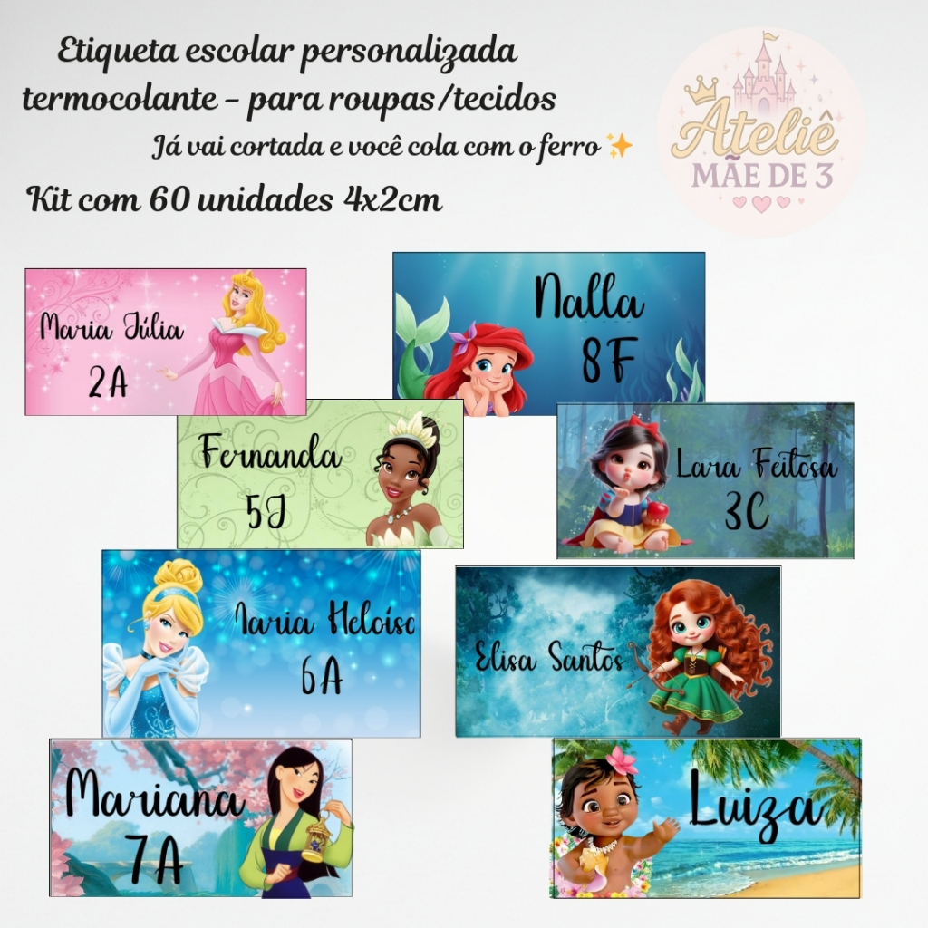 60 Etiquetas Roupas Tecidos Uniformes Termocolantes - Personalizadas Nome + Tema - Já Cortadas
