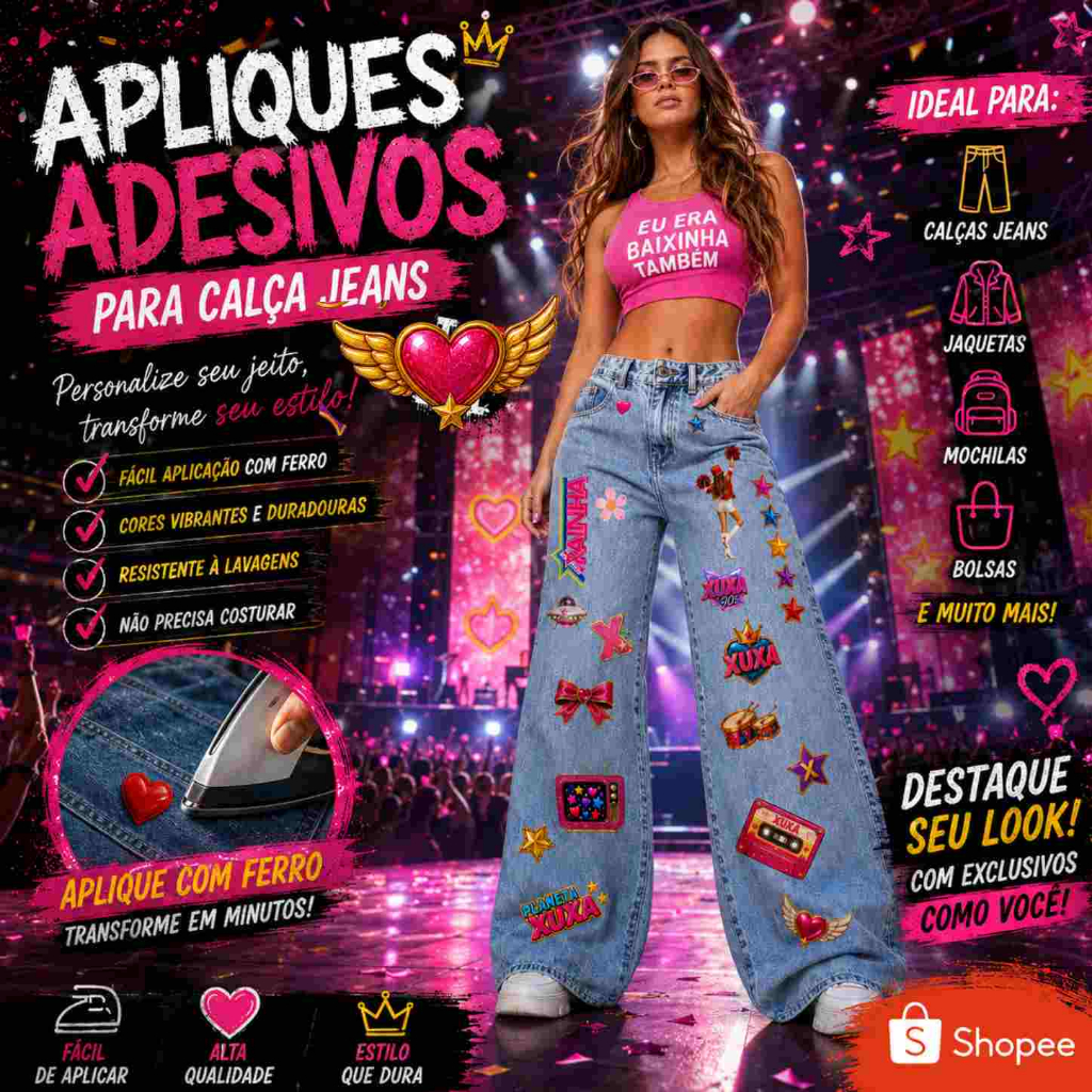 Aplique Adesivo Termocolante Temático Para Personalizar calça Jaqueta Roupa Tema Show - Festa - xuxa