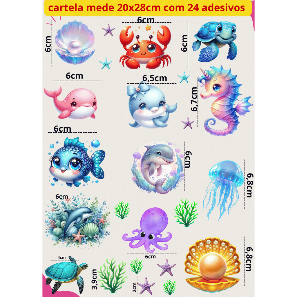 Adesivo Termocolante Tema Fundo do Mar Para Personalizar Roupas Desenho Infantil para Toalhas Fraldas e muito mais