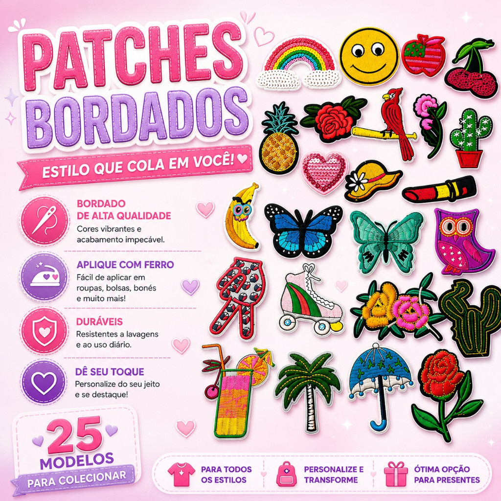 1 Unidade Adesivo Patches Termocolante Roupa Temas Variados