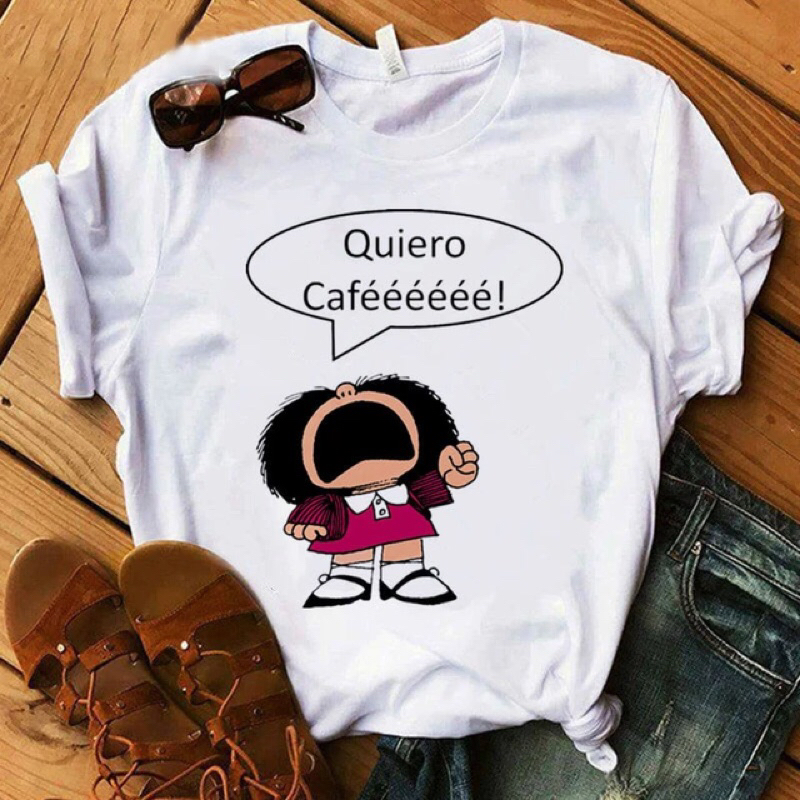 Camiseta Mafalda ou QUIERO Café