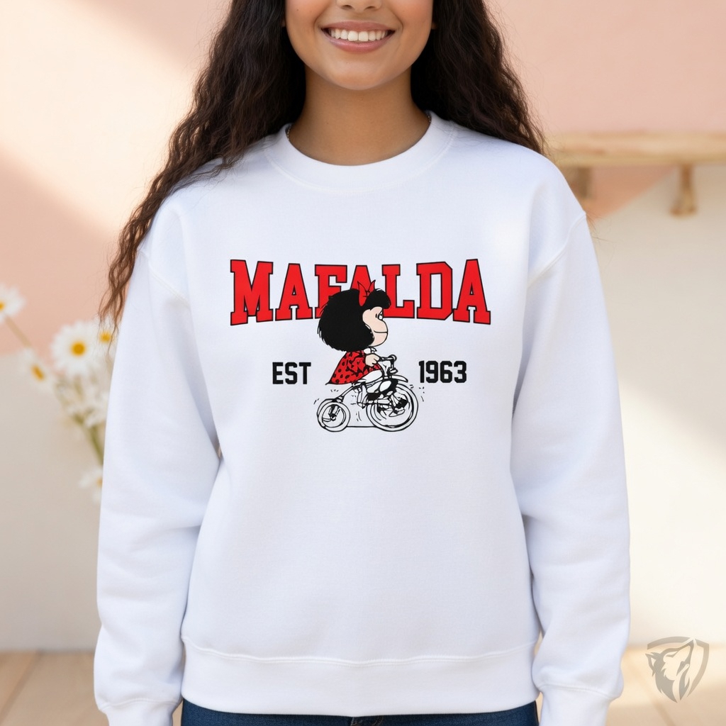 Moletom Gola Careca Mafalda Estampa Retrô da Personagem Clássica Desenho Est 1963