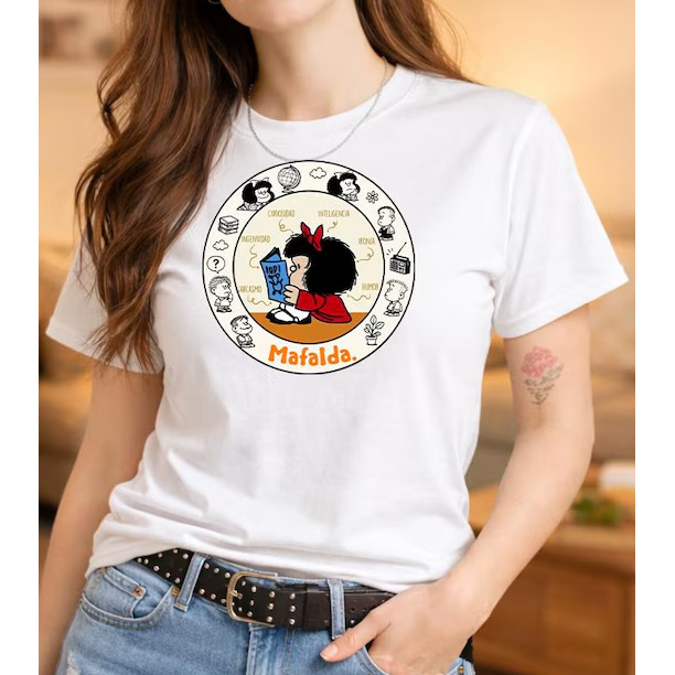 Camiseta Masculina Feminina Oversized Estampa Mafalda Personagem de Quino, Camiseta Desenho Quadrinho Streetwear