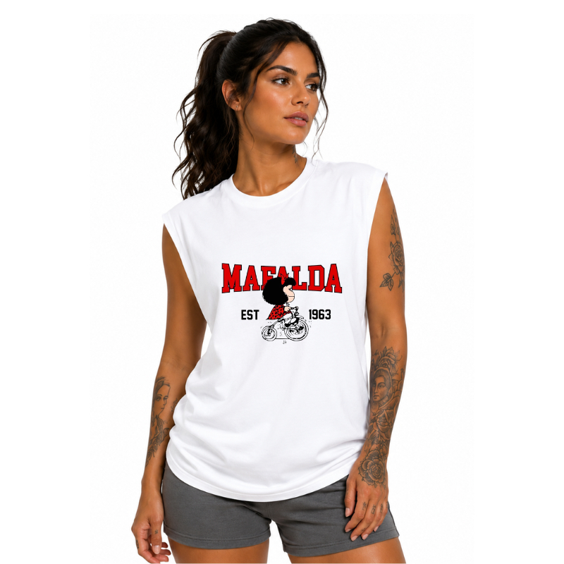 Camiseta Regata Feminina Estampada Mafalda Alta Qualidade Envio Imediato