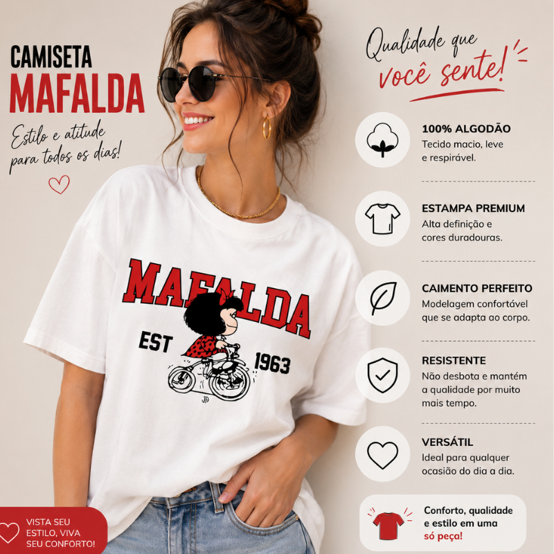 Camiseta Feminina Estampada Mafalda 100% Algodão Qualidade Premium Envio ja