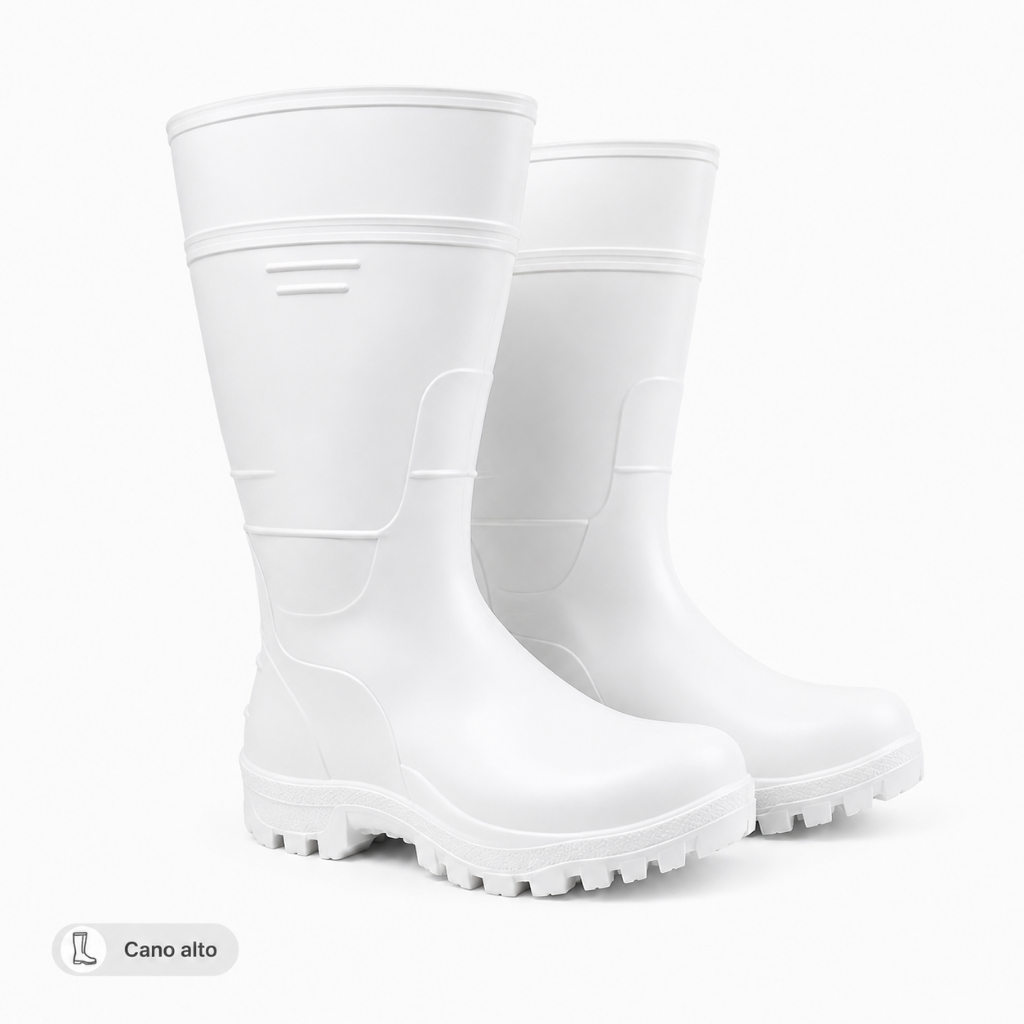 Bota Galocha PVC Branca Cano Longo 32,5cm Impermeável Antiderrapante para Frigorífico Cozinha