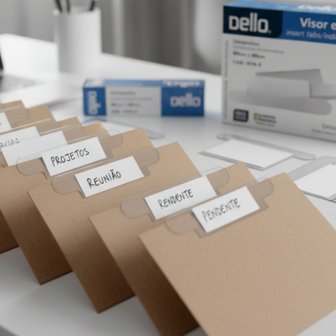Visor e Etiqueta Branca Para Pasta Suspensa 50 Unidades Organização Prática Eficiente PVC Dello