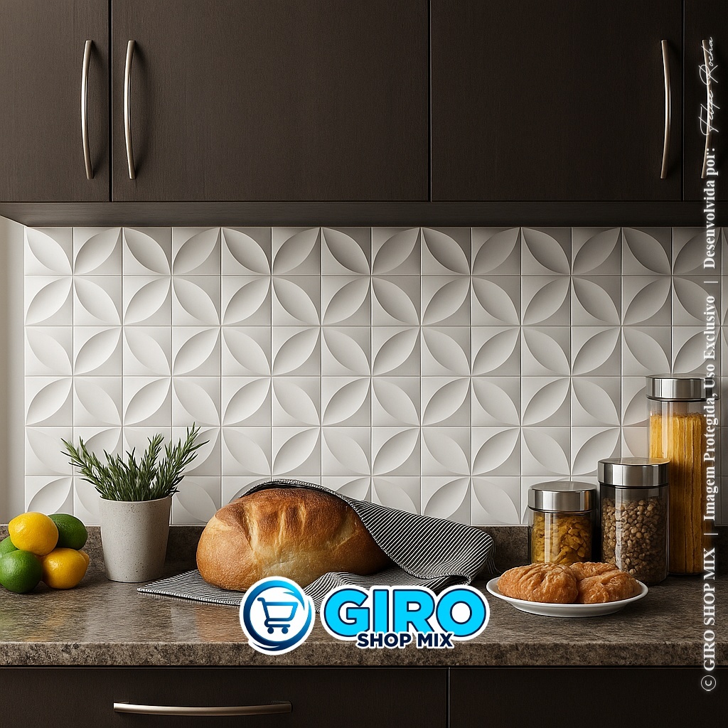 Placa 3D PVC Pétala Branca 25×25 cm – Revestimento de Parede Decorativo Moderno e Lavável