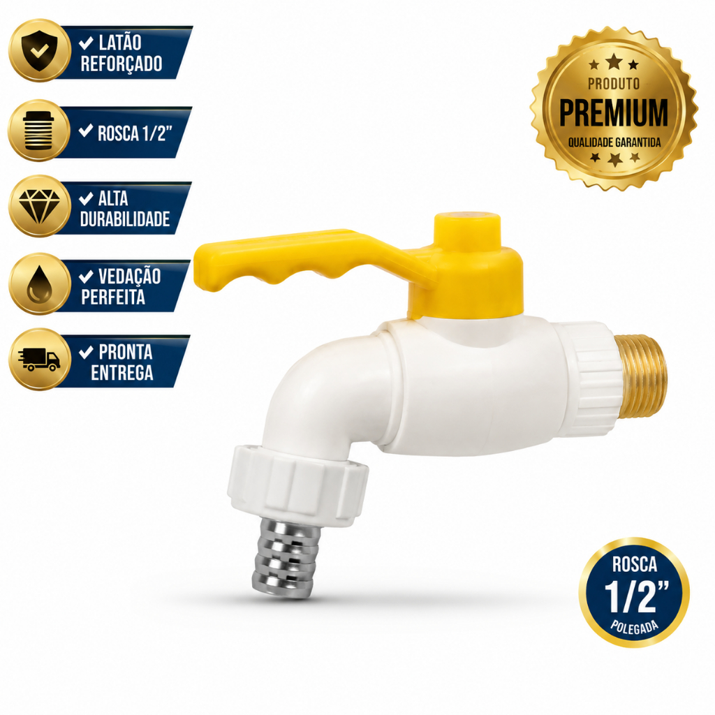 Torneira Pvc Esfera Tanque Jardim 1/2 Plástica e Latão Branca